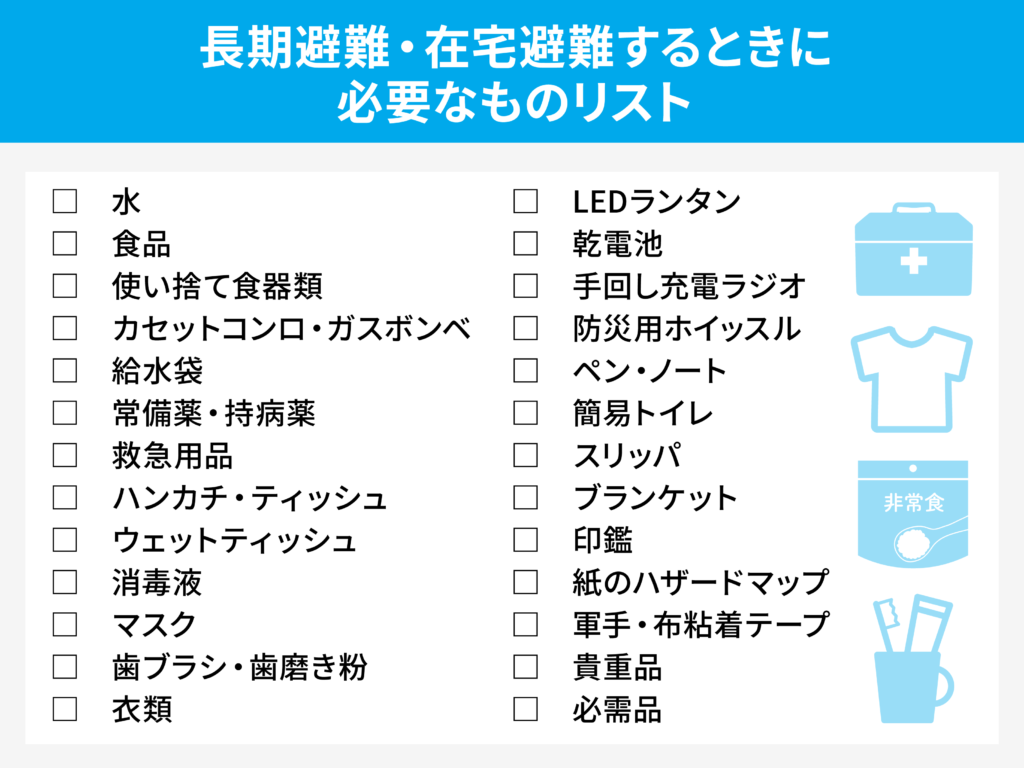 長期避難・在宅避難するときに必要なものリスト