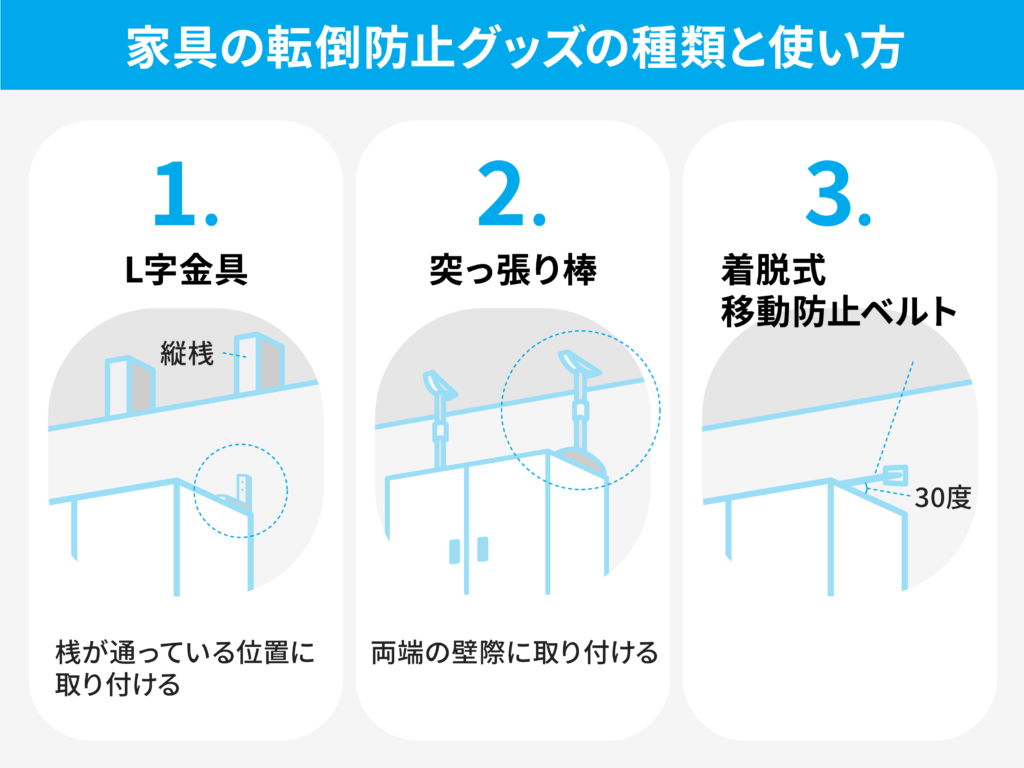 家具の転倒防止グッズの種類と使い方