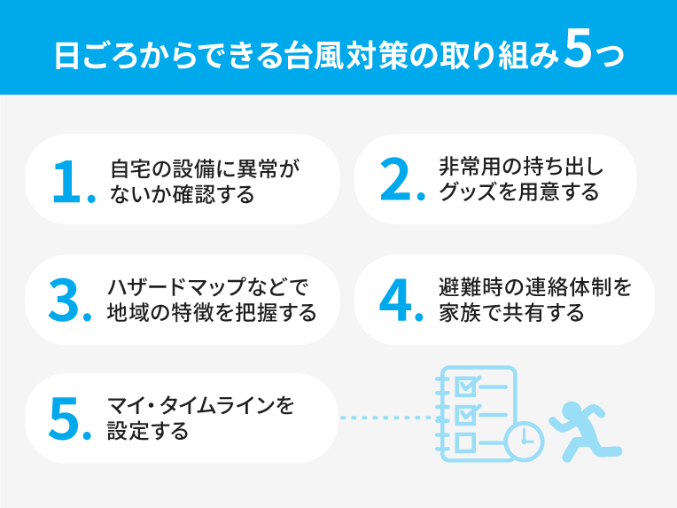 日ごろからできる台風対策の取り組み5つ