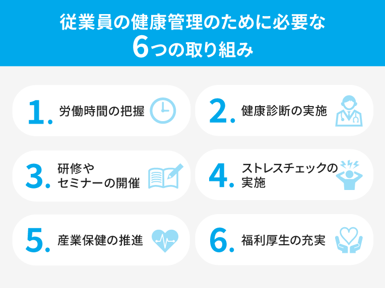 従業員の健康管理のために必要な6つの取組み